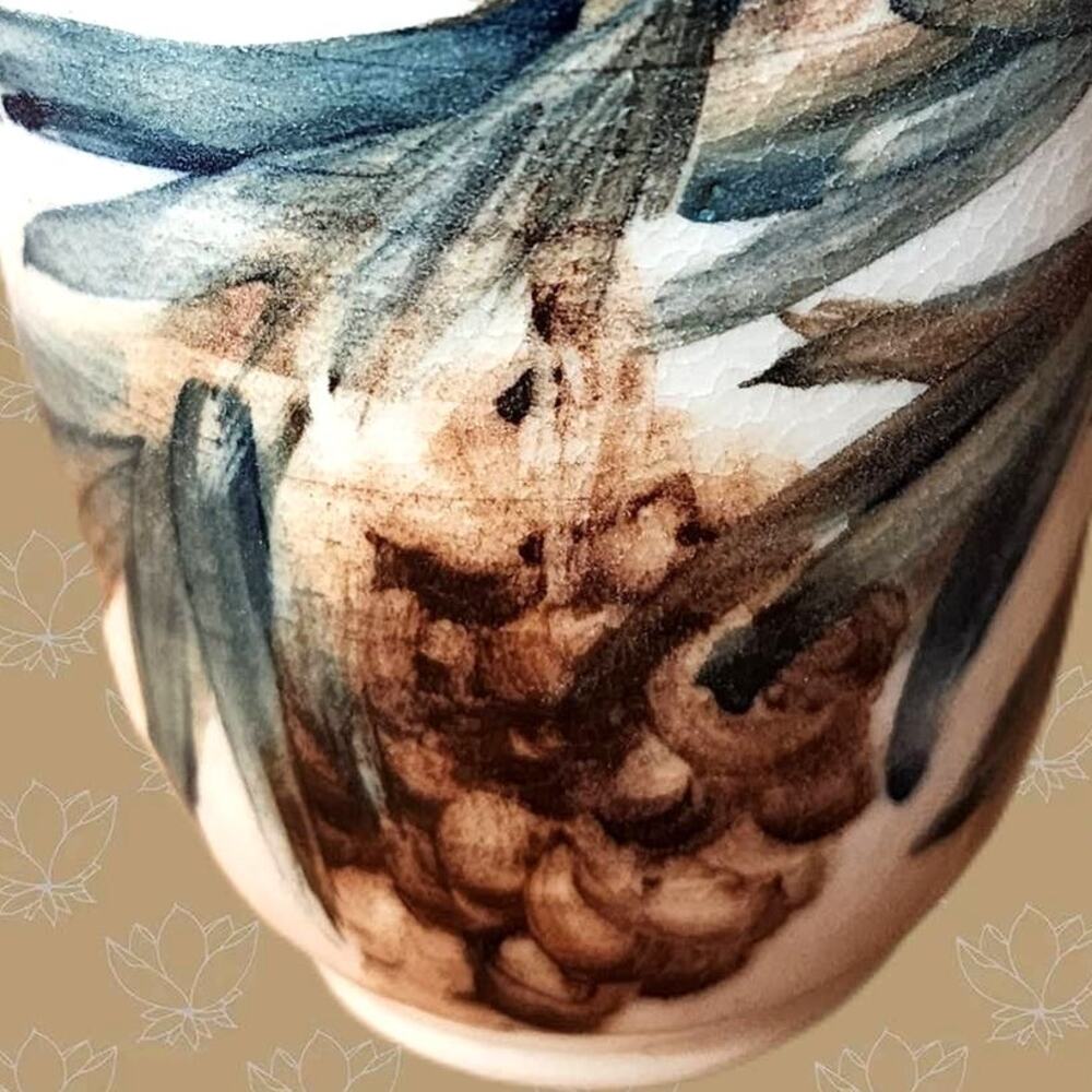 Hand Painted Pinecone Pottery Vase Artist Signed Studio Piece